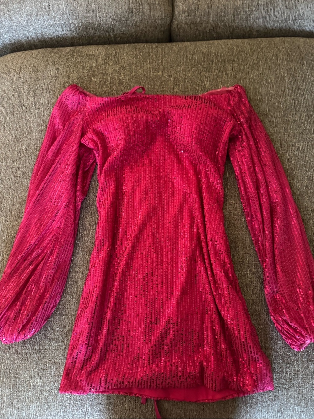 Women's Off-Shoulder Sequin Long Sleeve homecoming dress - Hot Pink